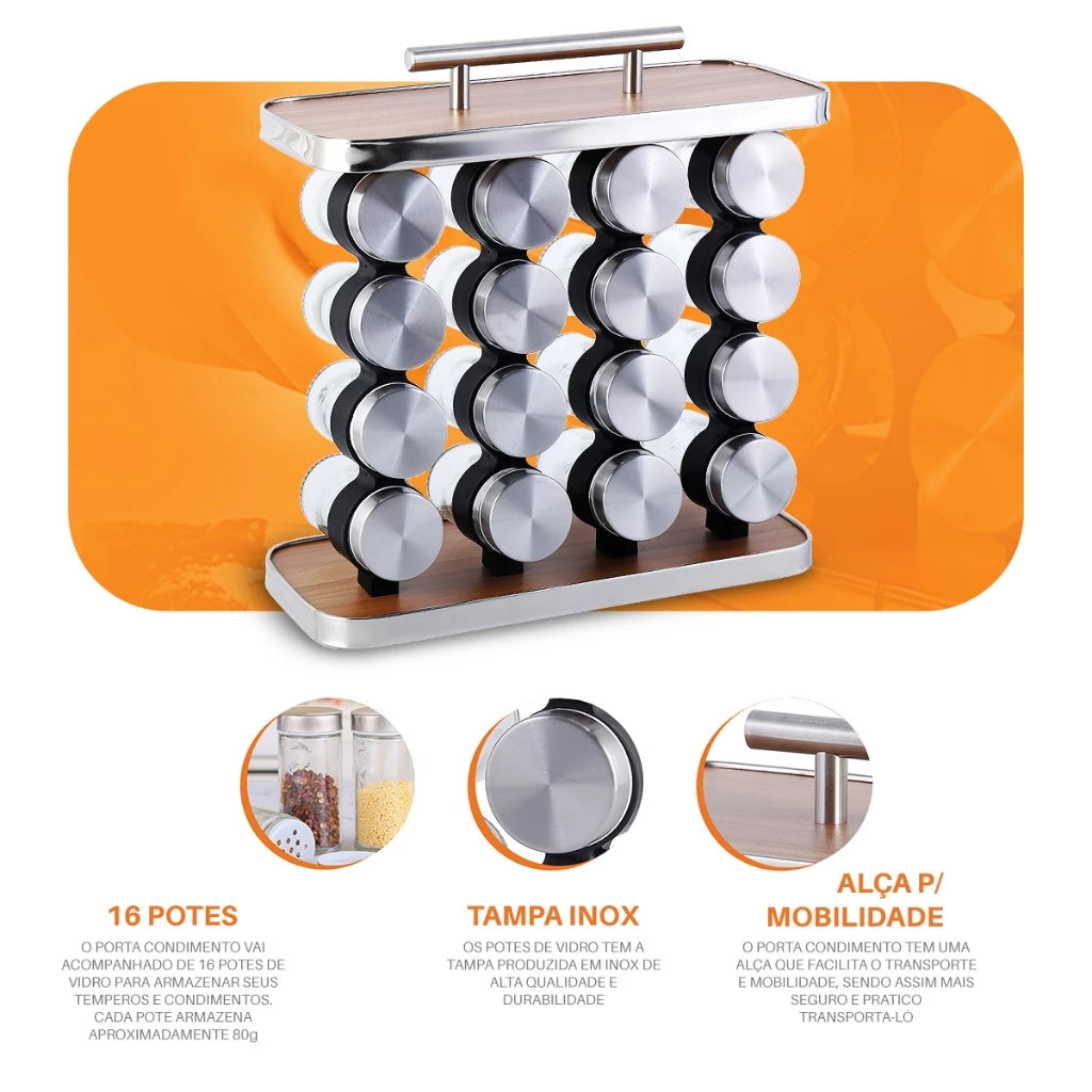 Organizador de Condimentos de 16 Frascos – Diseño Práctico y Elegante