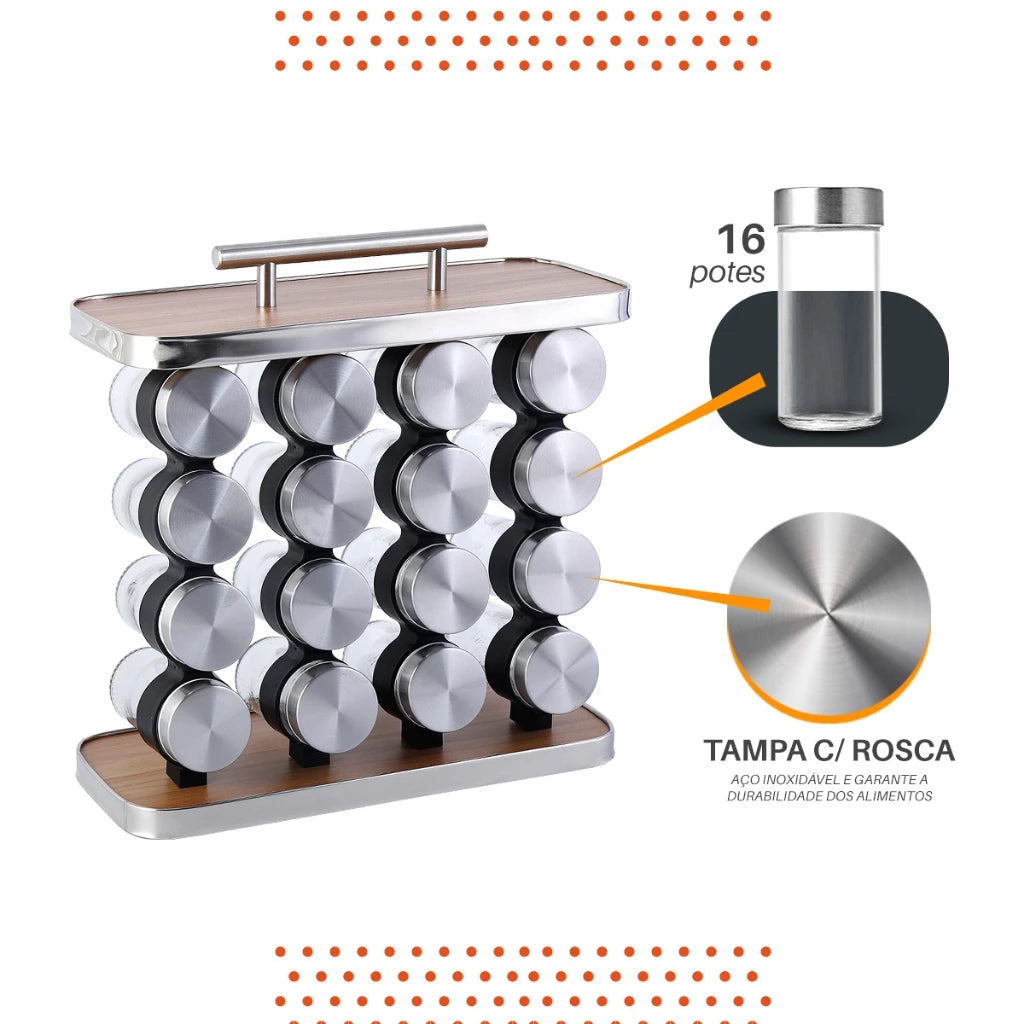 Organizador de Condimentos de 16 Frascos – Diseño Práctico y Elegante